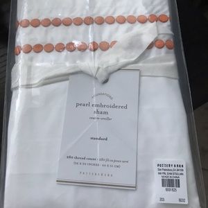 Pottery Barn Pearl Embroidered STANDARD Sham Clementine Orange NWT